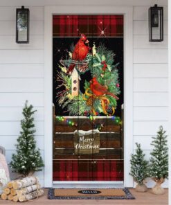 Beautiful Cardinal Merry Christmas Door Cover