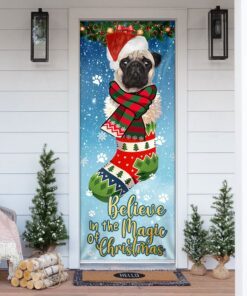 Believe In The Magic Of Christmas. Bulldog In Sock Door Cover