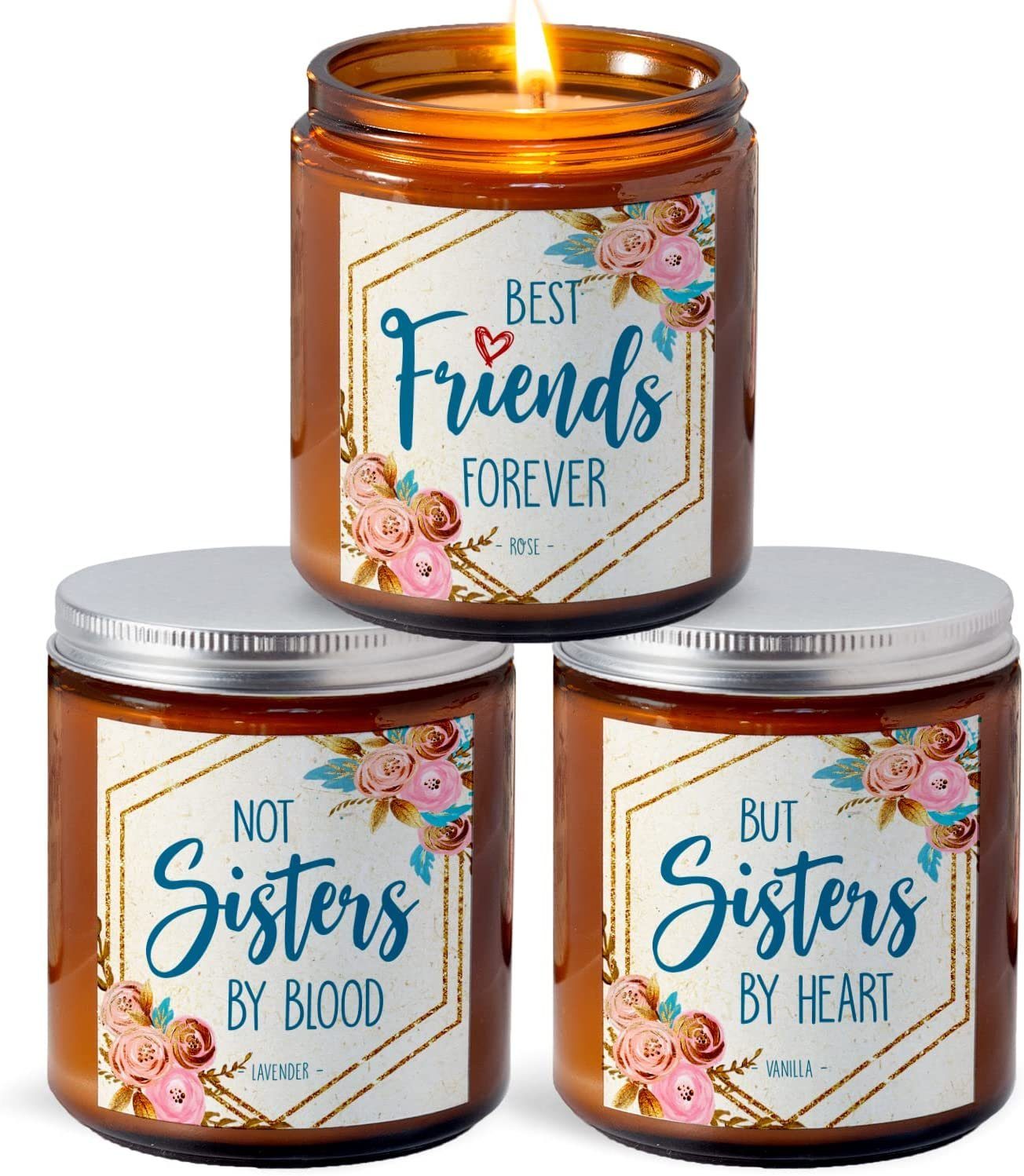 Best Friend Birthday Gifts for Women - BFF Gift Boxed Lavender, Vanilla, Rose Candle Set (7oz x3)