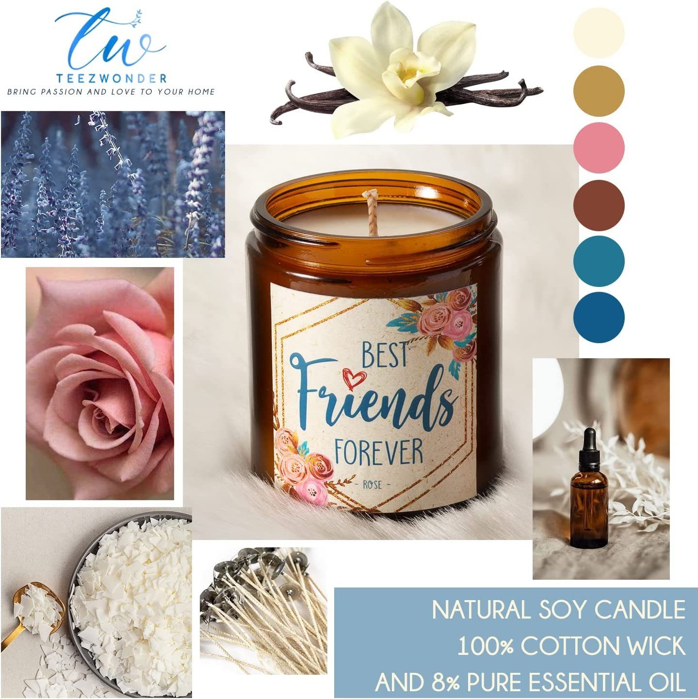 Best Friend Birthday Gifts for Women - BFF Gift Boxed Lavender, Vanilla, Rose Candle Set (7oz x3) - Image 3