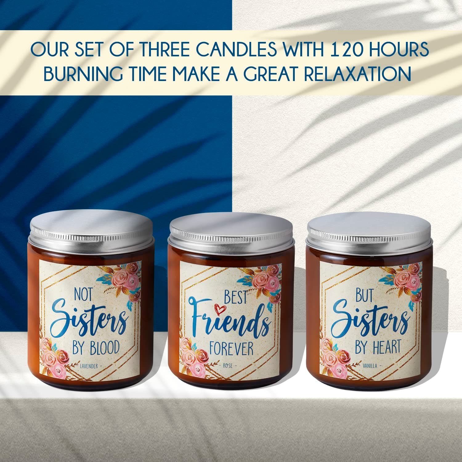 Best Friend Birthday Gifts for Women - BFF Gift Boxed Lavender, Vanilla, Rose Candle Set (7oz x3) - Image 5