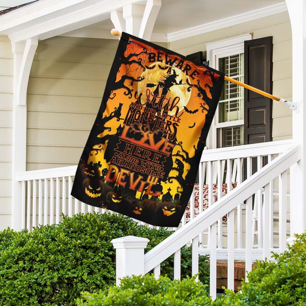 Beware A Witch And Her Little Monsters Live Here Flag - Image 5