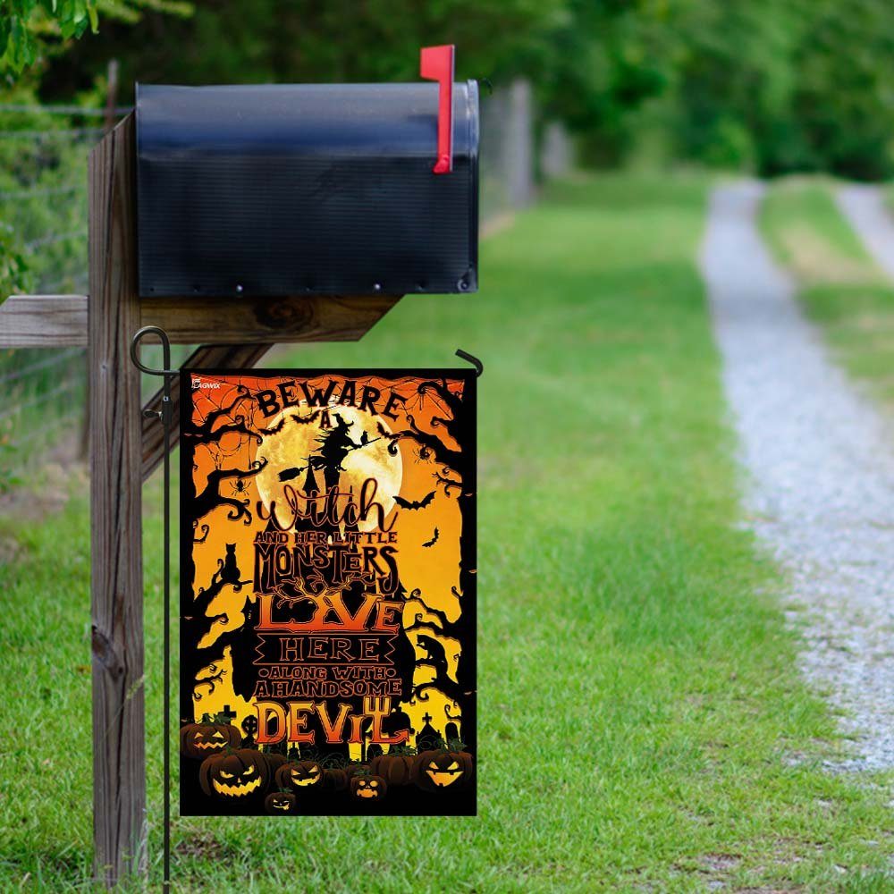 Beware A Witch And Her Little Monsters Live Here Flag - Image 9