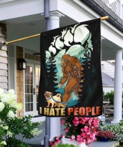 Bigfoot and Pug Hate People Flag NTB89Fv1