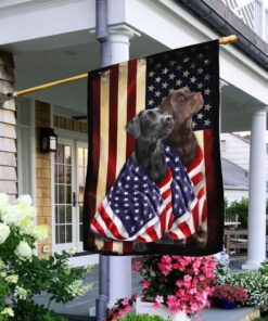 Black And Chocolate Labrador Retriever American Patriot Flag