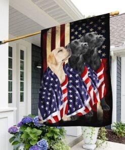 Black And Yellow Labrador Retriever Dogs American Patriot Flag BNN136F