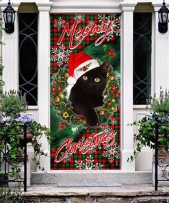 black cat. meowy christmas door cover 3286
