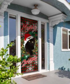 black cat. meowy christmas door cover 3873