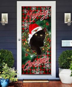 black cat. meowy christmas door cover 7792