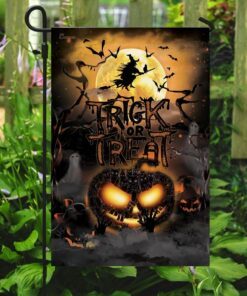 black cat. trick or treat. halloween pumpkin flag 8895