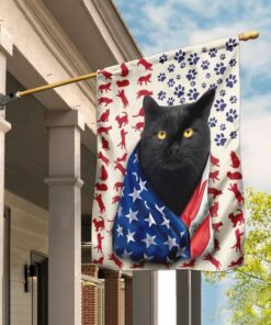 Black Cat Celebrate Fourth Of July Independence Day Flag