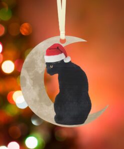 Black Cat Christmas Ornament, Black Cat On The Moon QNK879Oc