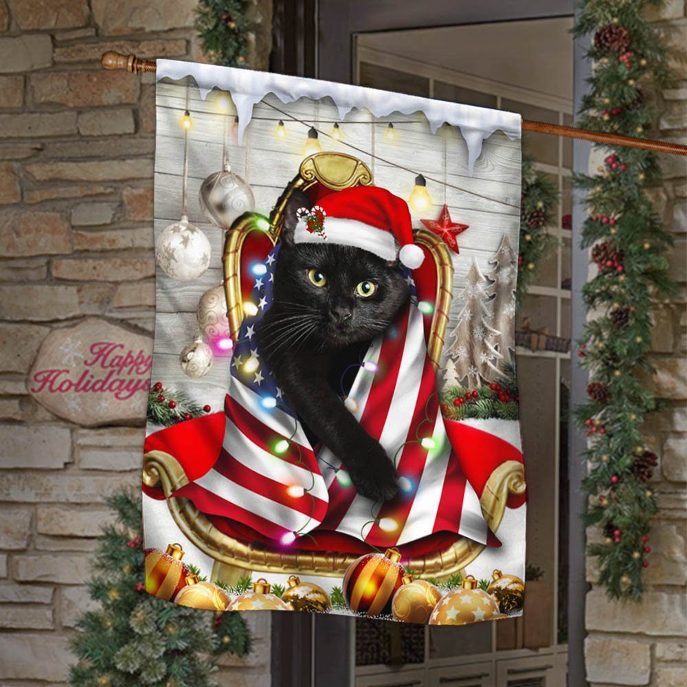 Black Cat Christmas Wrap In Glory American Flag THH3477Fv1 - Image 2