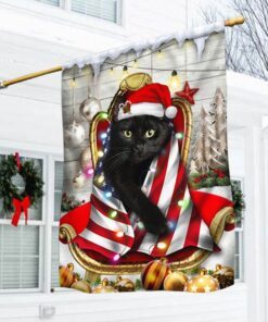Black Cat Christmas Wrap In Glory American Flag THH3477Fv1