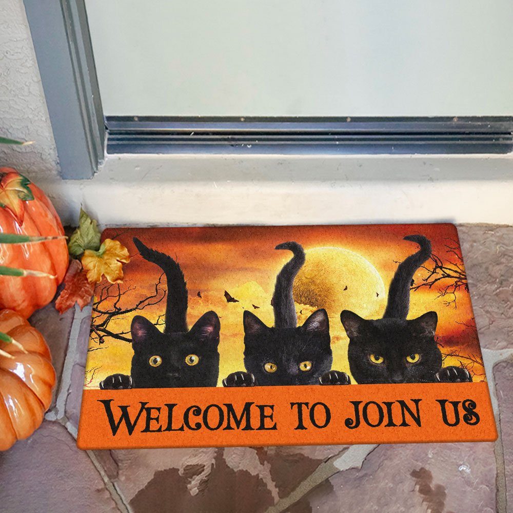 Black Cat Halloween Doormat Welcome To Join Us TQN452DM - Image 2