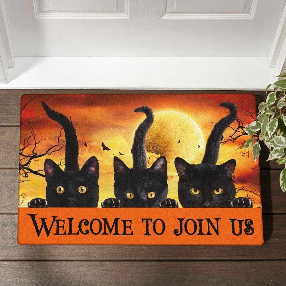 Black Cat Halloween Doormat Welcome To Join Us TQN452DM