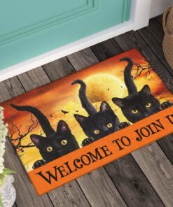 black cat halloween doormat welcome to join us tqn452dm 8304