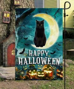 Black Cat Halloween Flag Black Cat On The Moon TQN423F