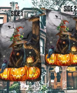 black cat halloween flag night howdy lnt525f 2460