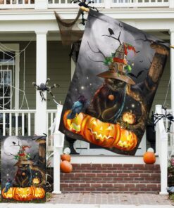black cat halloween flag night howdy lnt525f 2576
