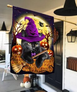 black cat halloween flag witchy black cat costume pumpkin tqn413f 2964