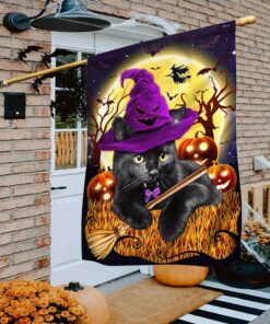 Black Cat Halloween Flag Witchy Black Cat Costume Pumpkin TQN413F