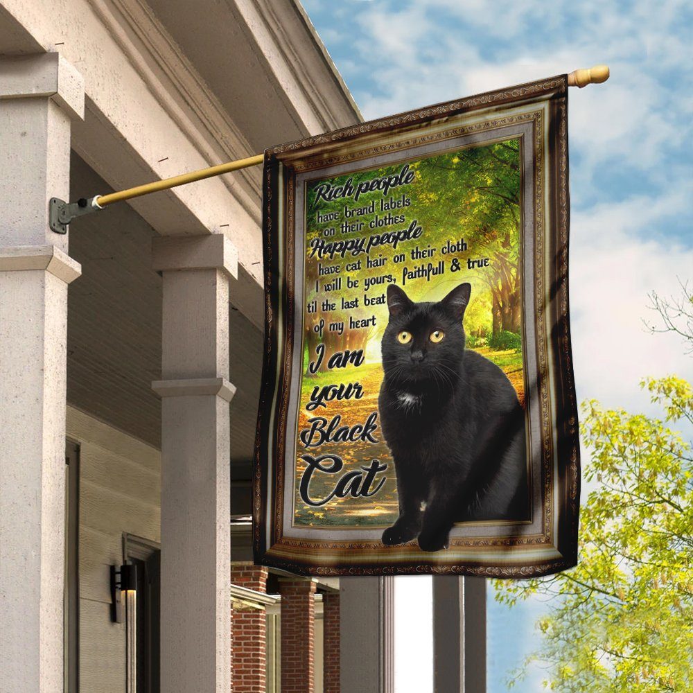 Black Cat Happy People Have Cat Hair On Their Clothes Flag
