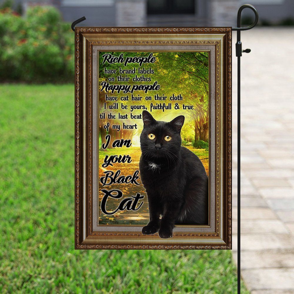 Black Cat Happy People Have Cat Hair On Their Clothes Flag - Image 6