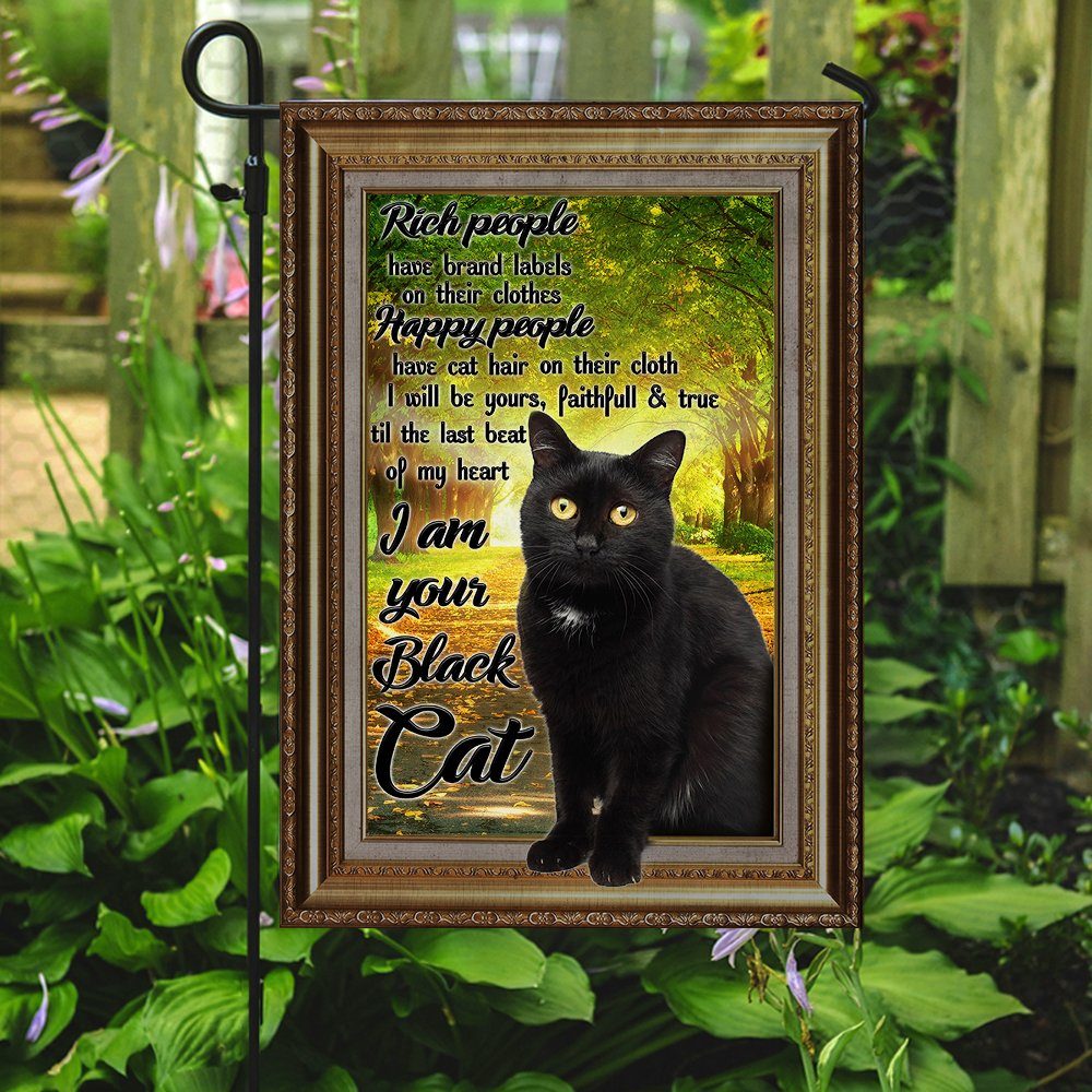 Black Cat Happy People Have Cat Hair On Their Clothes Flag - Image 7