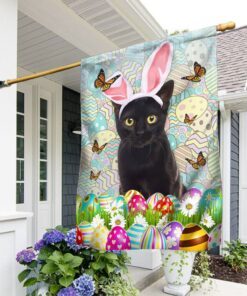 Black Cat In Bunny Ears Easter Flag QNN486FV9a