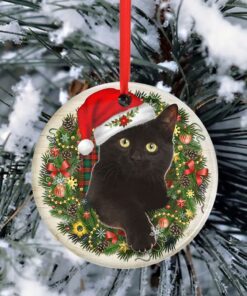black cat meowy christmas ceramic ornament thh3449o 3340