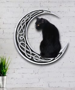 black cat on the moon hanging metal sign qnk1008ms 1415