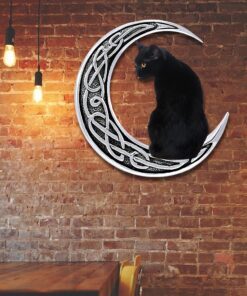 Black Cat On The Moon Hanging Metal Sign QNK1008MS