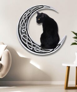 black cat on the moon hanging metal sign qnk1008ms 5097
