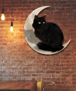 Black Cat On The Moon Hanging Metal sign QNK1012MSd