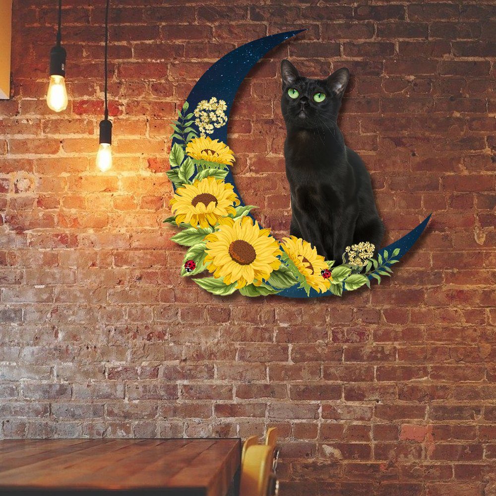 Black Cat On the Sunflower Moon Hanging Metal Sign TQN51MSv0 - Image 2