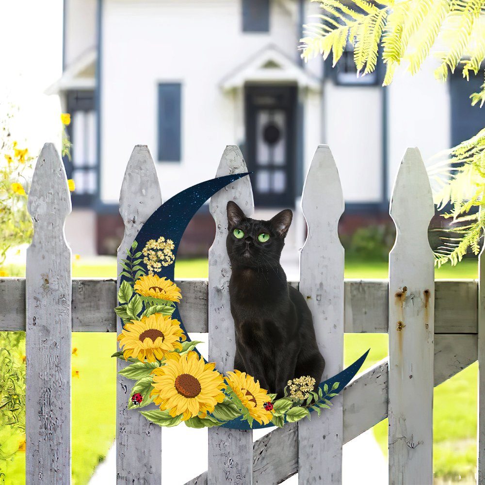 Black Cat On the Sunflower Moon Hanging Metal Sign TQN51MSv0 - Image 4