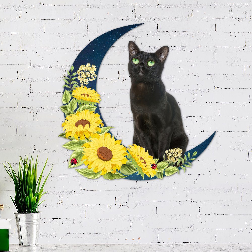 Black Cat On the Sunflower Moon Hanging Metal Sign TQN51MSv0 - Image 3