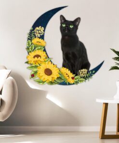 Black Cat On the Sunflower Moon Hanging Metal Sign TQN51MSv0