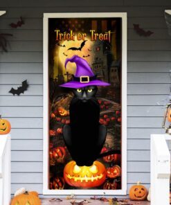 Black Cat Pumpkin Trick Or Treat Halloween Door Cover QNN298D