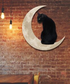 Black Cat With Green Eyes On The Moon Hanging Metal Sign QNK879MSe