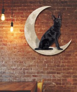 Black German Shepherd Dog And Moon Hanging Metal Sign QNK879MSv7a