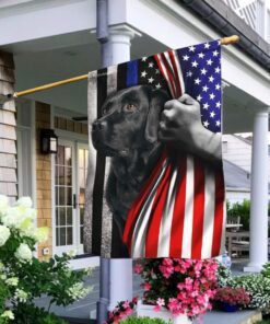 Black Labrador. The Thin Blue Line America US Flag