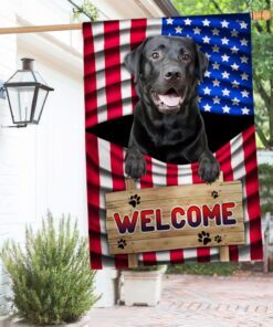 Black Labrador Dog Welcome American Flag TQN1135Fv1