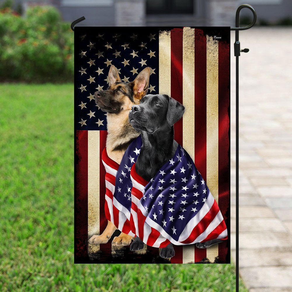 Black Labrador Retriever And German Shepherd American Patriot Flag - Image 6