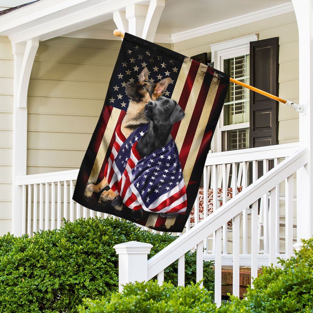 Black Labrador Retriever And German Shepherd American Patriot Flag - Image 5
