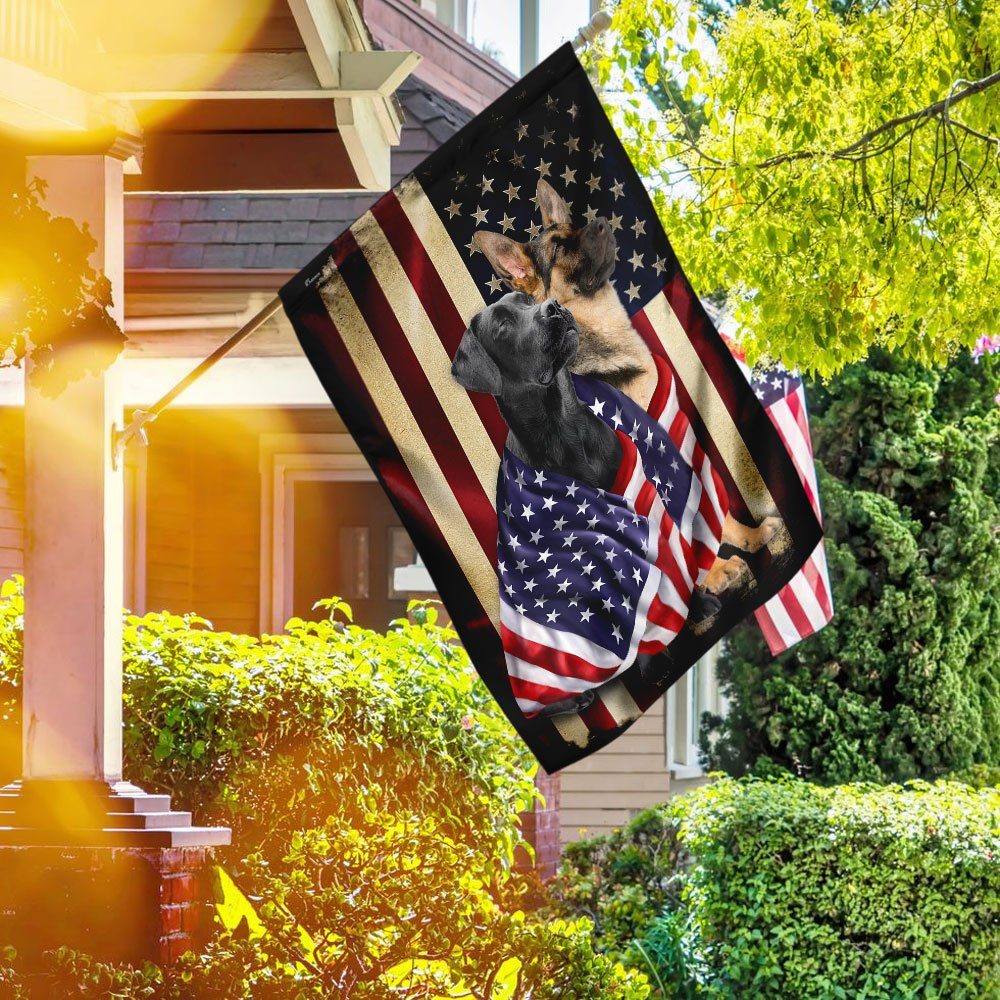 Black Labrador Retriever And German Shepherd American Patriot Flag - Image 2