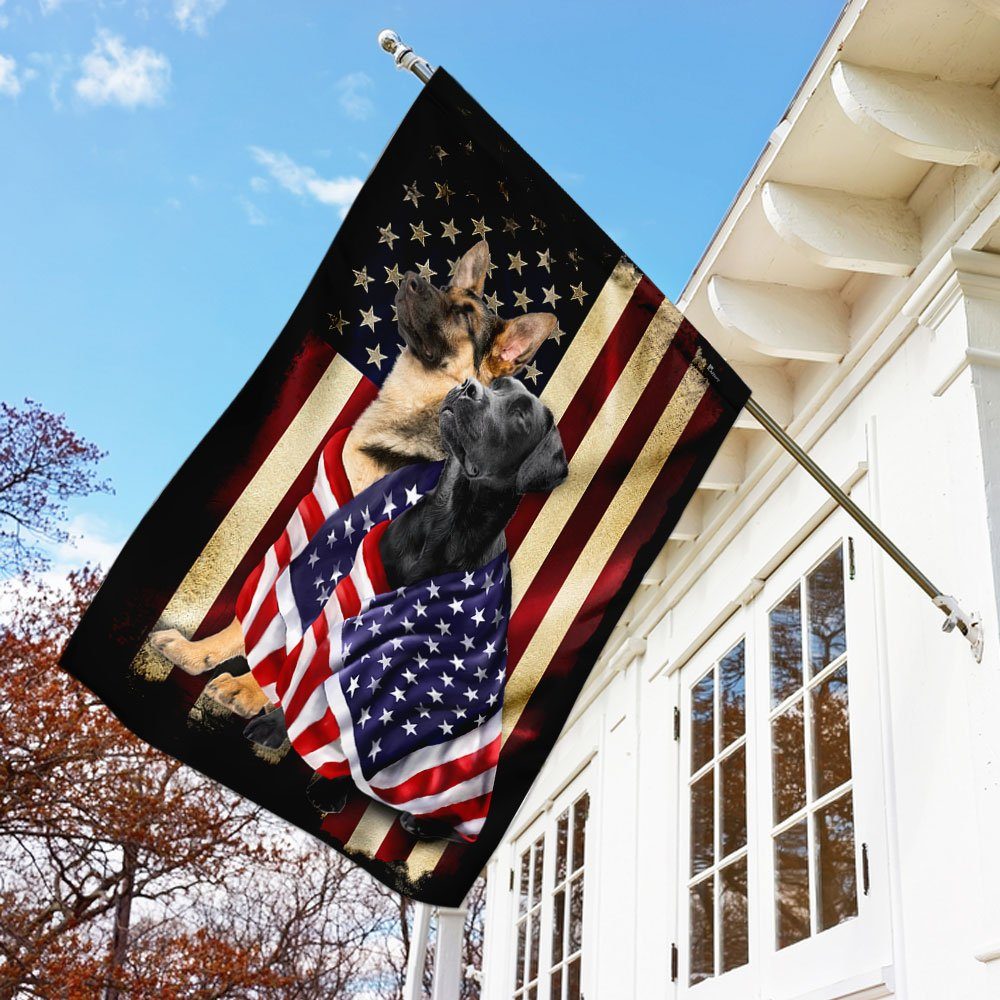 Black Labrador Retriever And German Shepherd American Patriot Flag - Image 3