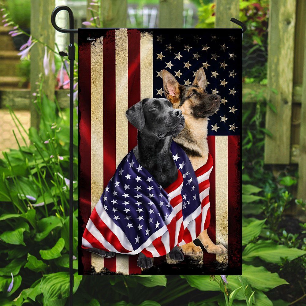 Black Labrador Retriever And German Shepherd American Patriot Flag - Image 7