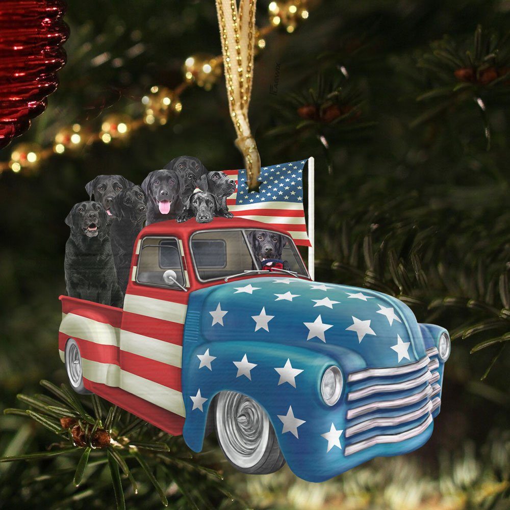 Black Labrador Retrievers In American Flag Truck Ornament QNK1026O - Image 4